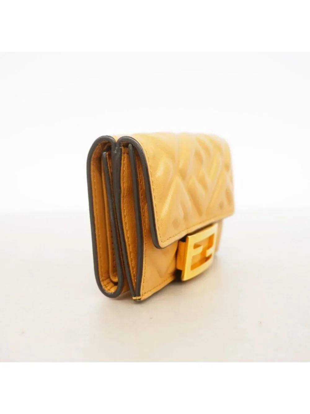Fendi Trifold Wallet Leather Brown Gold